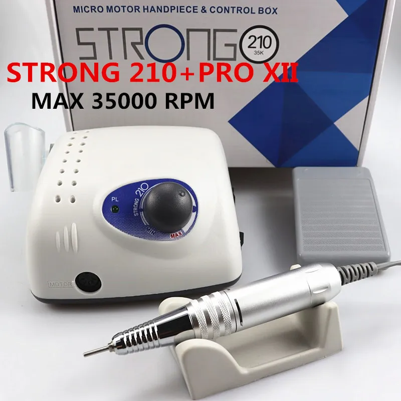 Фрезер Strong 210 PRO XII для ногтей аппарат маникюра пилка 65 Вт 35000 об/мин Электрический