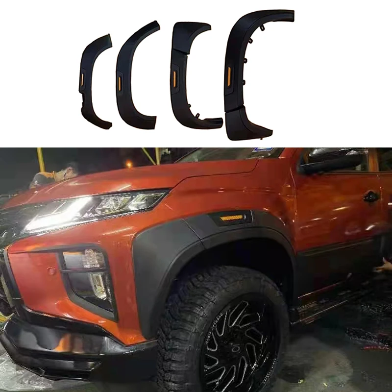 

Pickup 4X4 Car Accessories Plastic Fender Flares Reflector Wheel Eyebrow With Light For Mitsubishi Triton L200 2019-2021