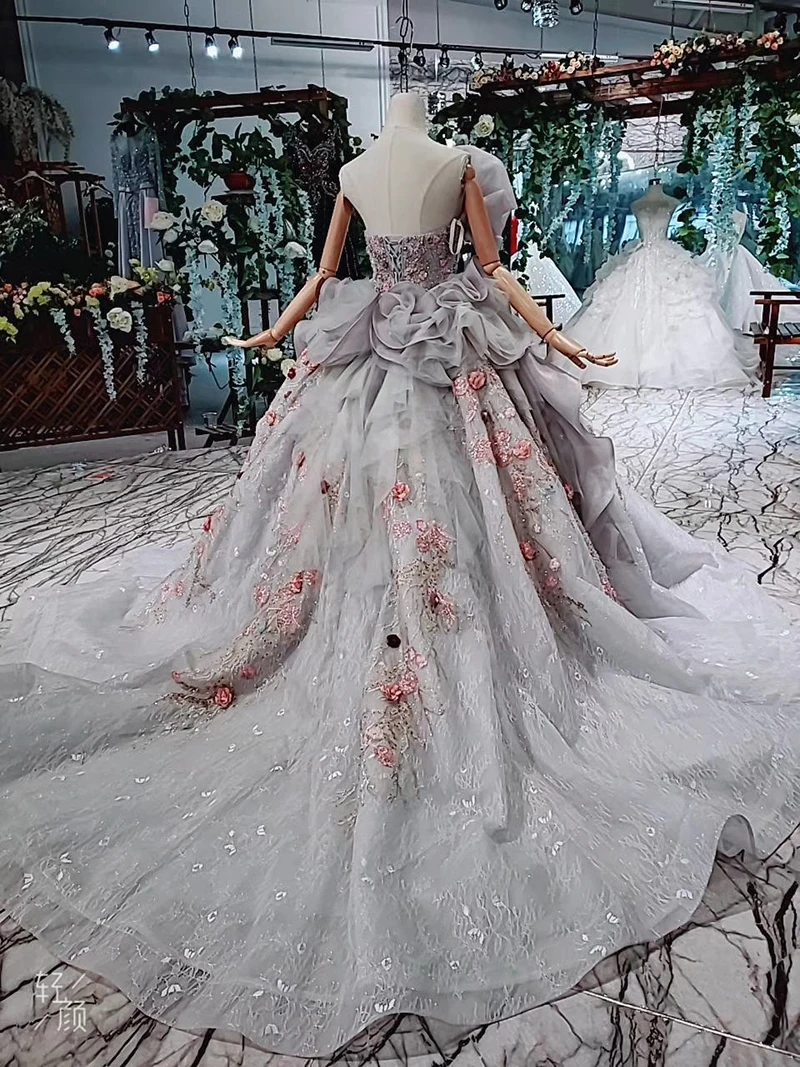 BGW 358ht Grey Formal Party Dress 2020 Ball Gown Strapless Applique Special Evening Dresses Long Cape Kleider Damen Abendkleid