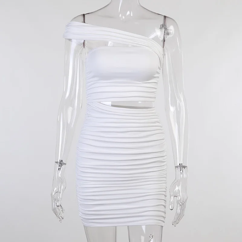 

One Shoulder Sexy Dress Mini Hollow Out Party White Bodycon Dresses Elegant Wedding Evening Summer Clothes For Women Fashion
