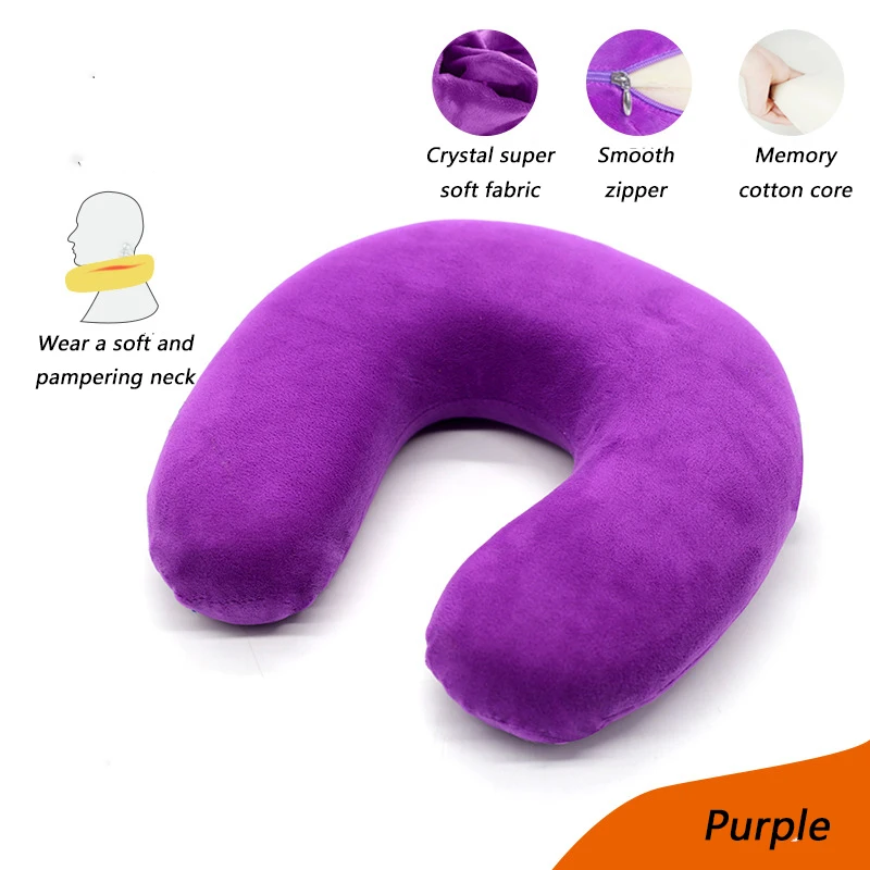 purple crystal U-образная медленный отскок пены памяти Soild подушка для шеи мягкий Автомобиль Полет офис поддержка шеи самолет Путешествия Подушка для отдыха головы - Цвет: purple crystal