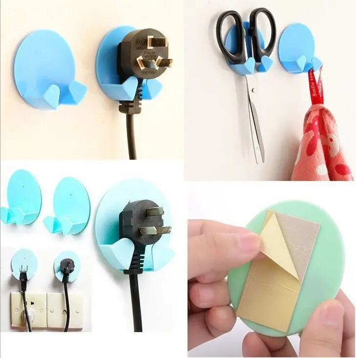 

Fashion Pretty Plastic Power Wire Socket Storage Rack Wall Hang Sticky Bracket Plug Hook