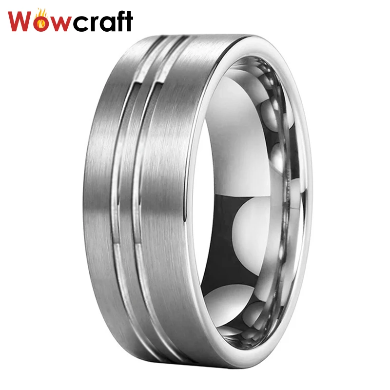 

8mm Pip Cut Tungsten Carbide Rings for Men Women with Offset Tow Lines Comfort Fit Wedding Band Classic Ring