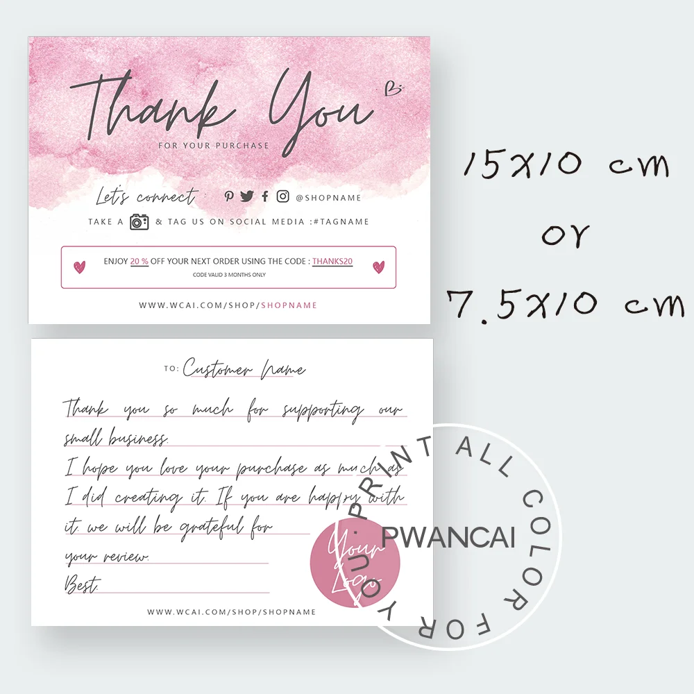Red Watercolor Cards,Marketing for Small Business With Coupon,Printable Business Note With Five Stars,Handwritten Thanks Note