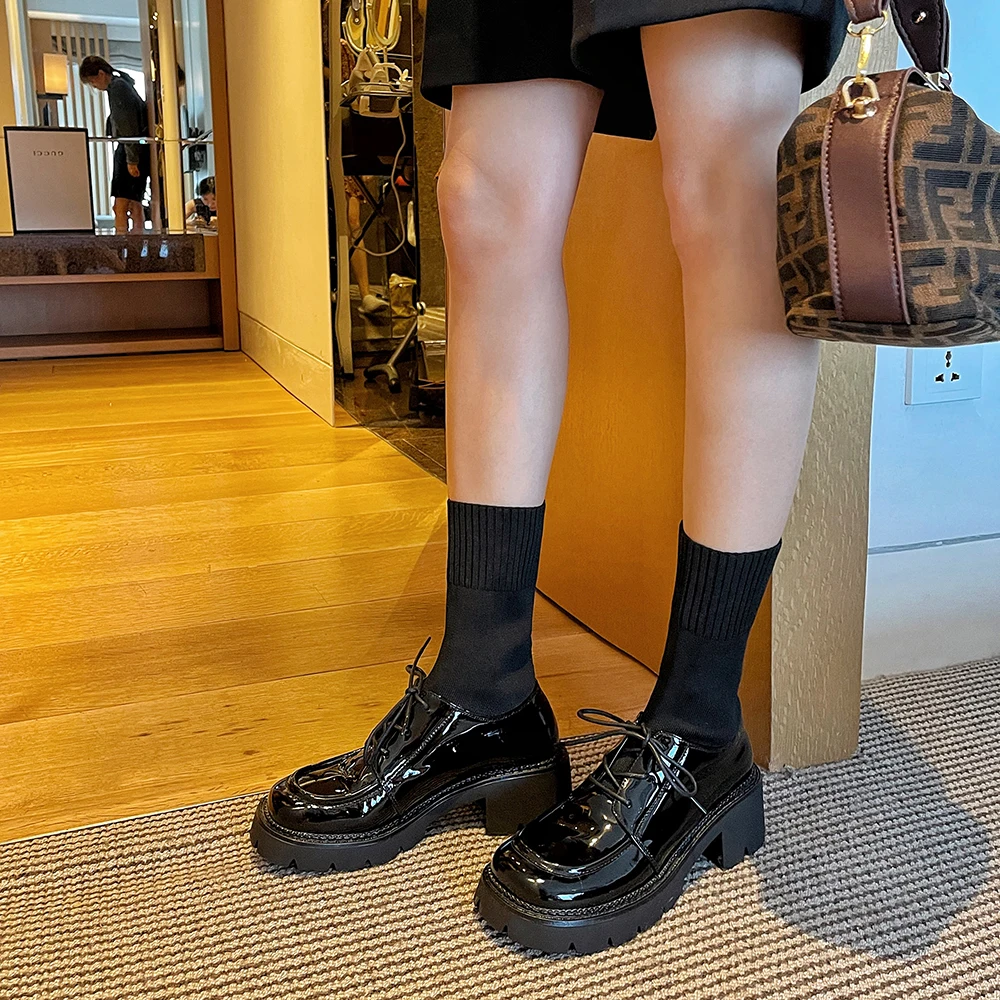 Jual Sepatu Bot Pergelangan Kaki Wanita Santai Kickway Sepatu Hak Tebal Ujung Bundar Kulit Asli Sepatu Musim Gugur Musim Dingin Wanita Luar Ruangan Kasual Baru Berenda