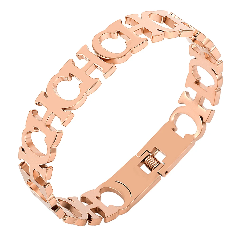 Открытый Браслет манжета с буквами CH золотого цвета шириной 12 мм для женщин и