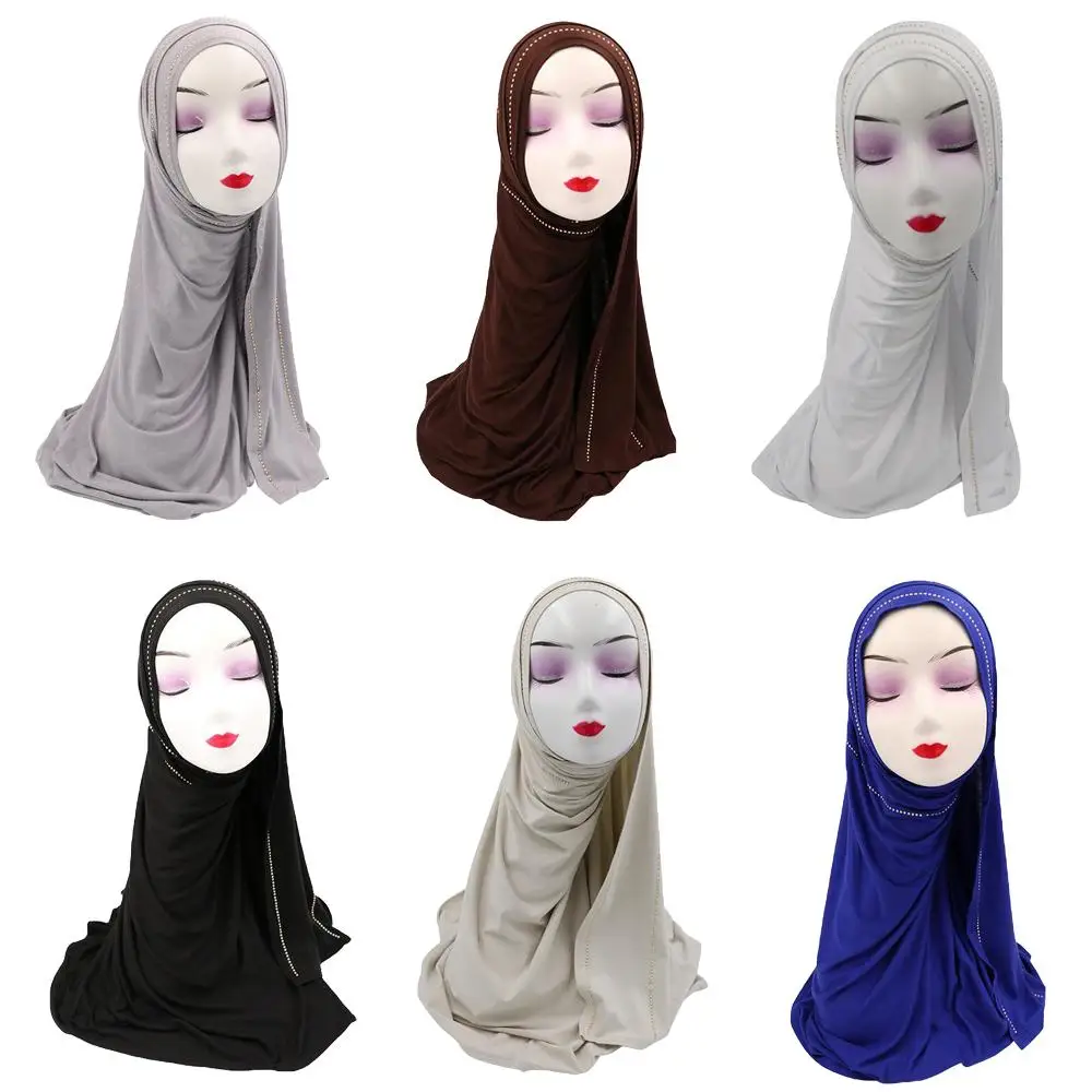 

Fashion Muslim Women Rhinestone Jersey Hijab Scarf Shawl Head Wrap Islamic Headcover Long Scarf Arab Turban Headscarf Stole