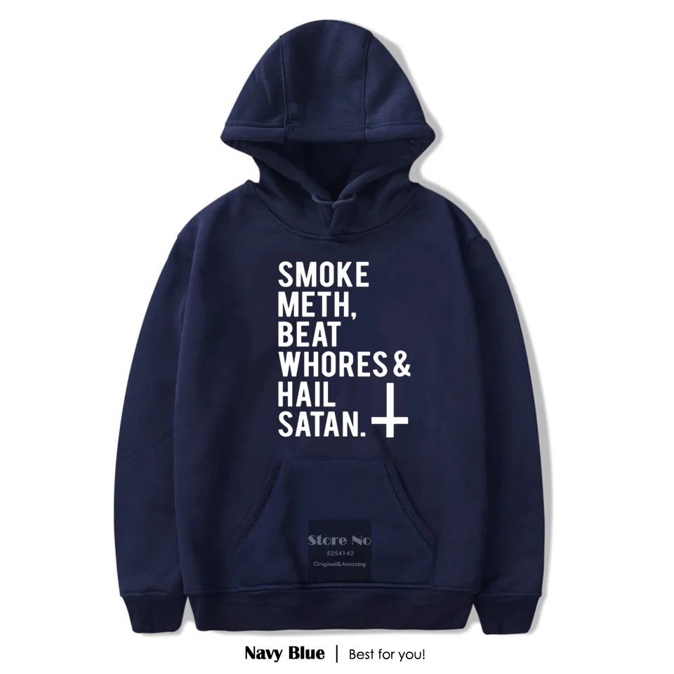 Мужская толстовка с капюшоном с надписью «Hail satan» и надписью «Smoke Meth Beat Whores», толстовка с капюшоном в стиле аниме, женские толстовки с капюшоном, черная толстовка с капюшоном большого размера