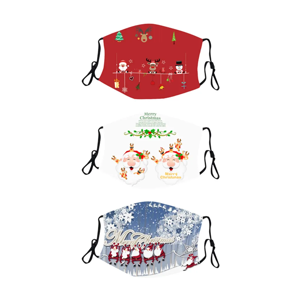 3pc Christmas Printed Face Masks Merry Happy New Year Dust-proof Breathable Cycling Pocket mondmasker Antiviral mascarillas |