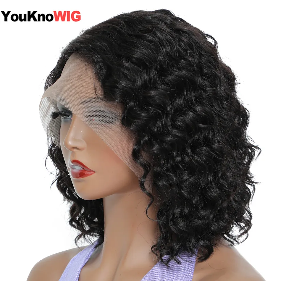 

Deep Wave Bob Human Hair Wigs Natural Hairline Brazilian Remy Hair Short Deep Curly Bob T Part Lace Wig Preplucked Baby Hair