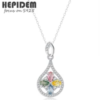 hepidem 100 sapphire 925 sterling silver pendant necklace 2022 trend women colourful stone gem gemstone s925 with chain 1201