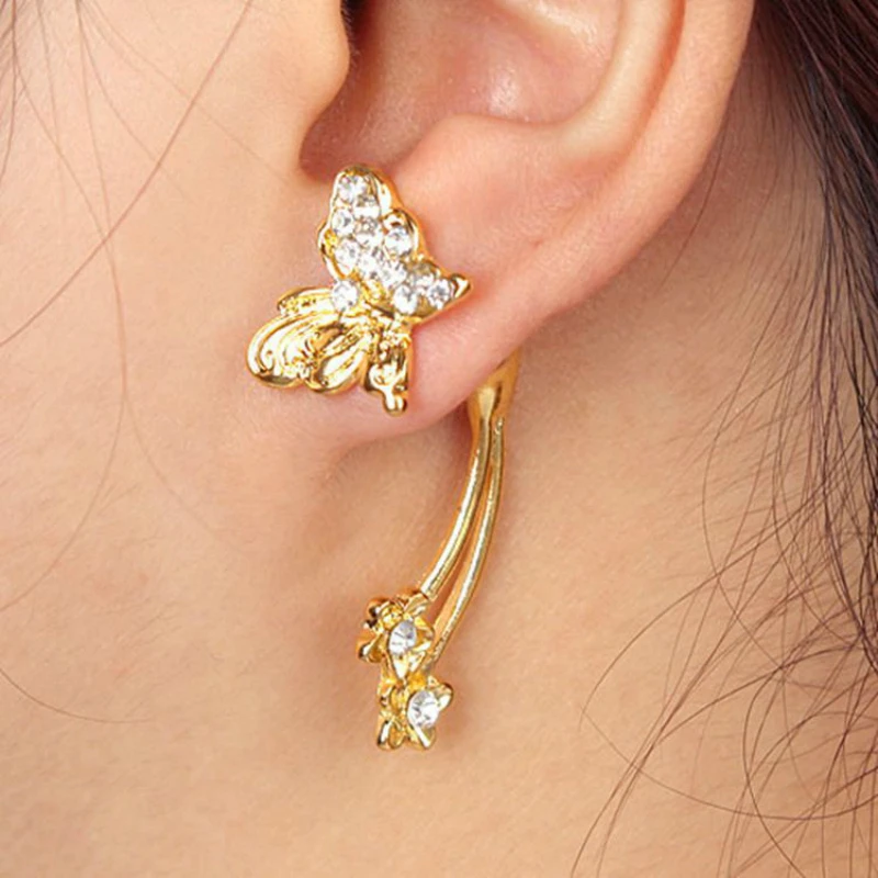 

Korean Fashion Rhinestone Butterfly Star Heart Gold Color Piercing Stud Earring For Women Charm Small Earrings Jewelry 1pcs