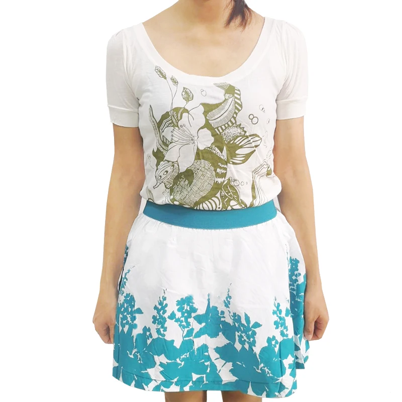 Женская летняя юбка средней длины готическая из 100% хлопка с синим принтом в стиле