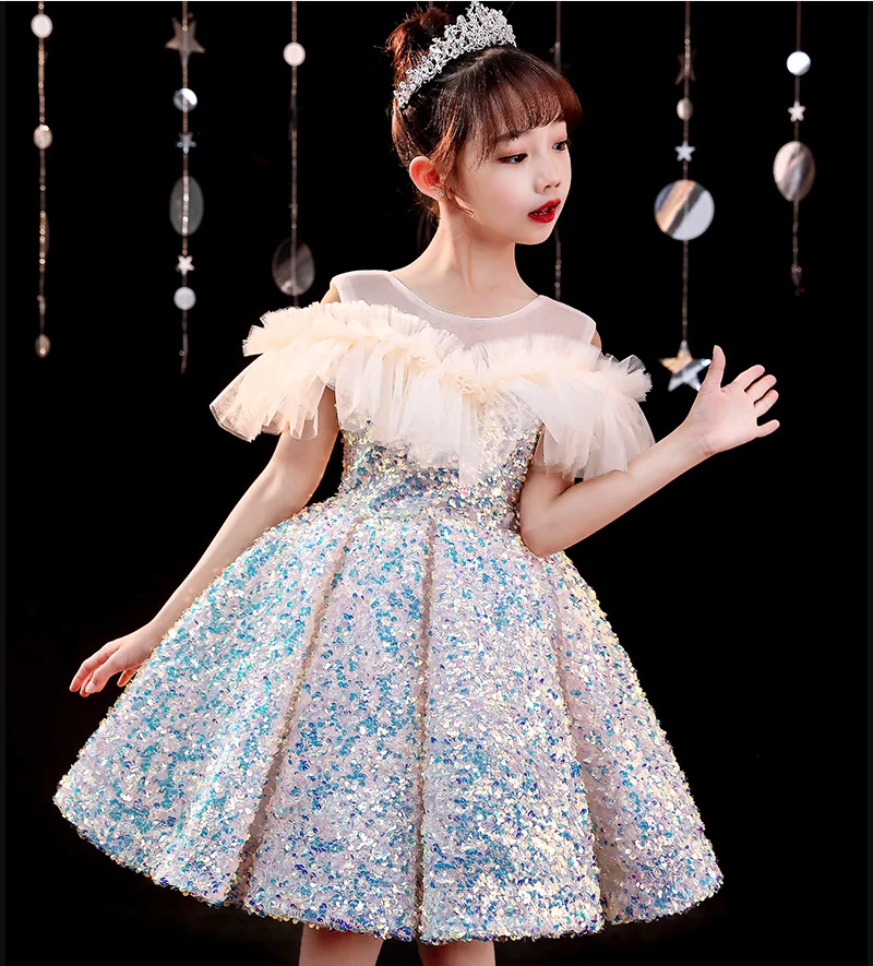 

Luxury Dress For Girls Birthday Ball Gown Fluffy Dresses For Baby Short Elegant Girls SequinTutu Dress robe ceremonie fille