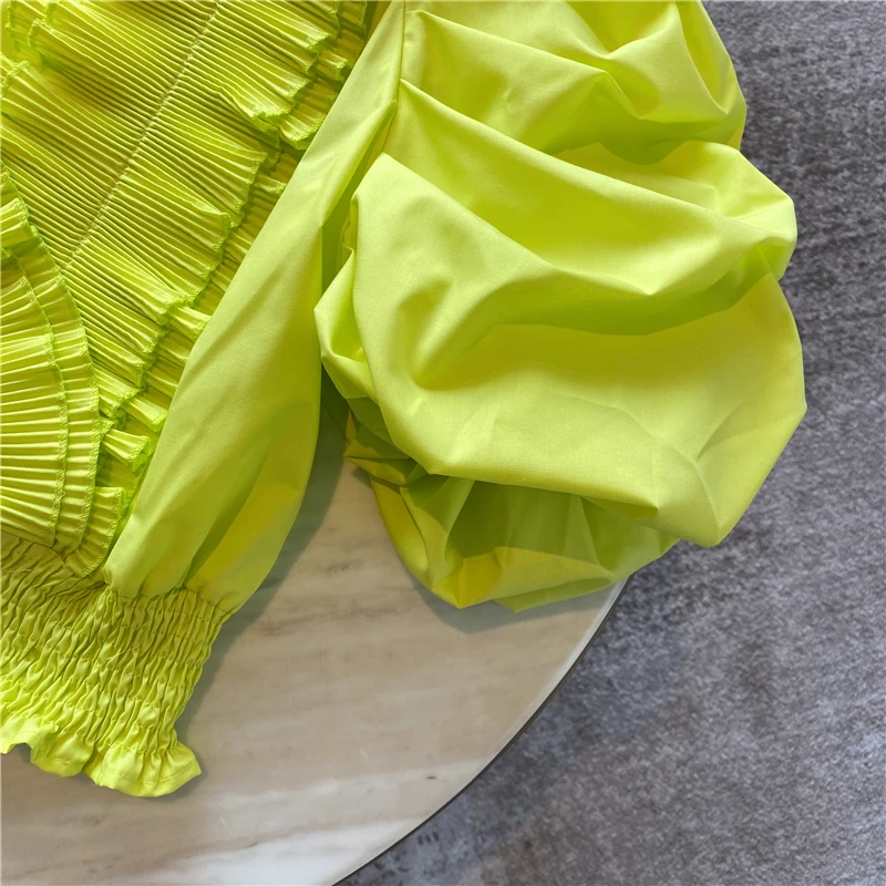 Женская блузка с оборками шифоновая рубашка V-образным вырезом и короткими