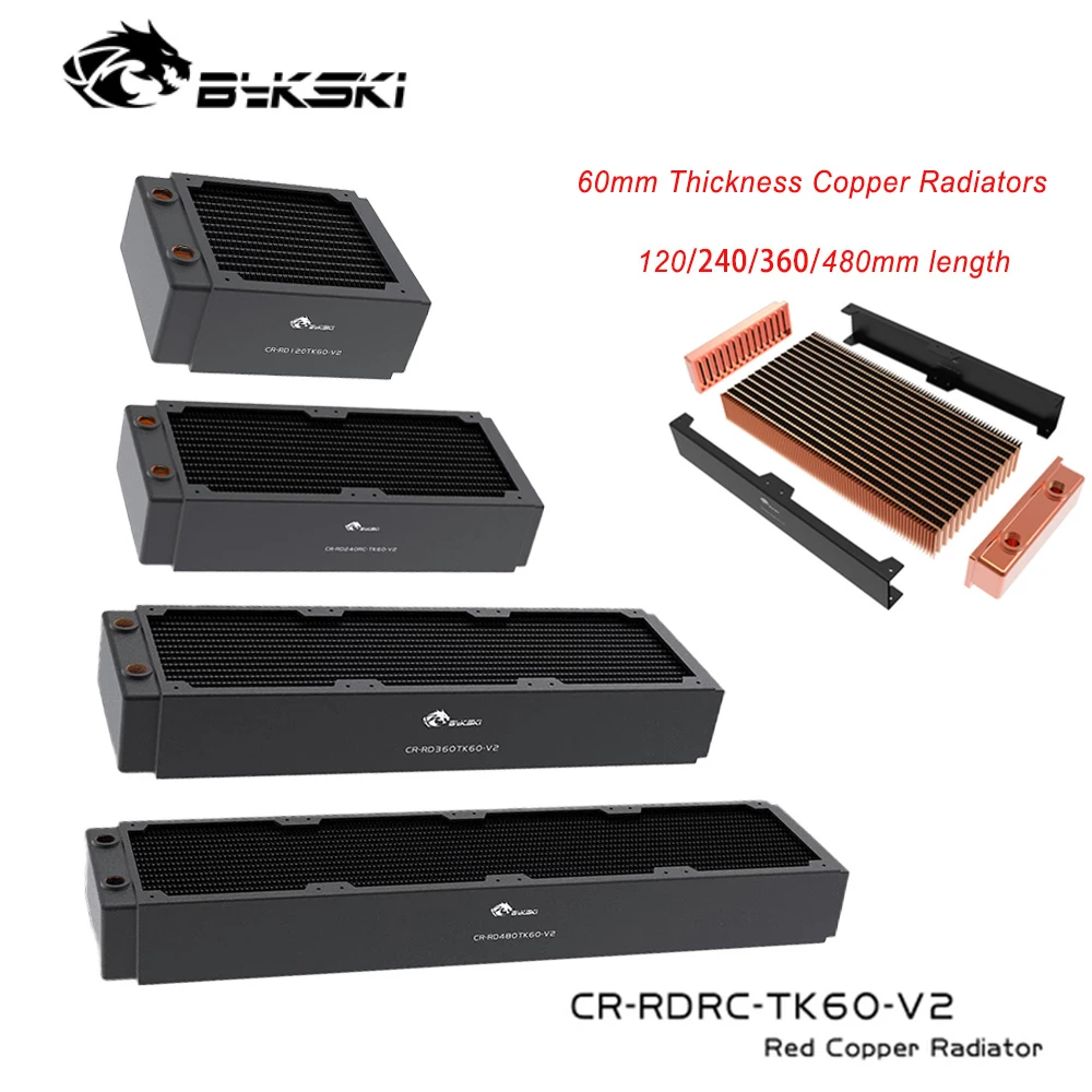 

Bykski Copper Radiator RC Series High-performance Heat Dissipation 60mm Thickness for 12cm Fan Cooler, 120/240/360/480mm length