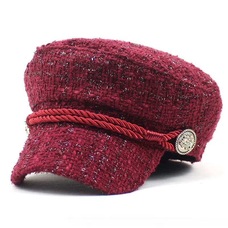 

Cotton Women Shine Solid Color duck tongue beret Simple casual Octagonal cap Autumn and winter joker painter hat 28