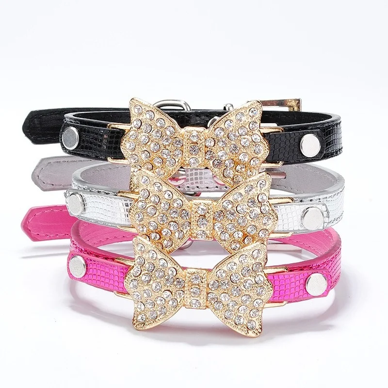 

Rhinestone Bow Serpentine Gold Butterfly Dog Collar dog collar dog collar personalized dog collar accessories led dog collar