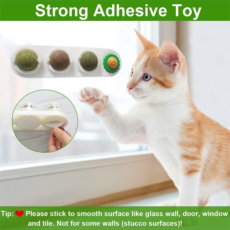 Catnip Wall Ball Toy Rotatable and Detachable Self-adhesive Edible Licking Snacks Kitten Playing Chewing Clean Teeth | Дом и сад