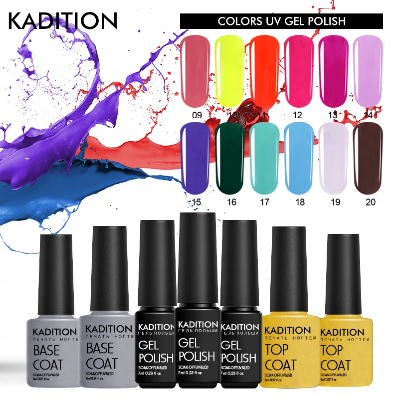 KADITION гель лак 7 пилка для ногтей Набор маникюра праймер геллак Полупостоянный УФ