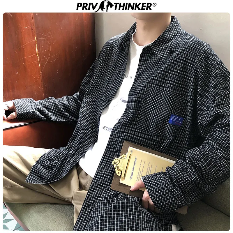 Privathinker мужская клетчатая уличная Корейская Повседневная рубашка Мужская