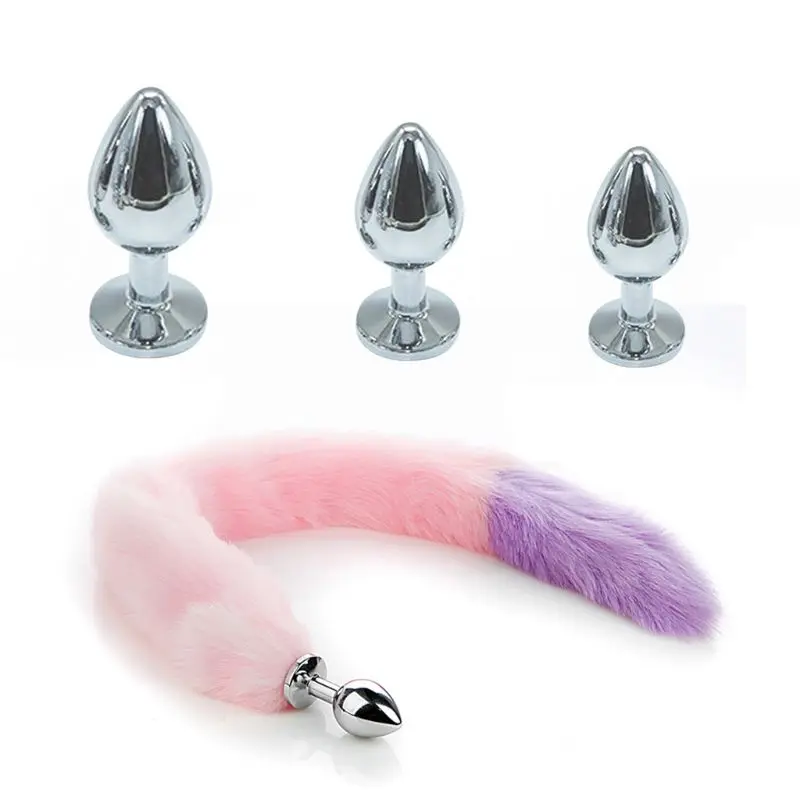 3 размера лисий хвост Анальная пробка металлическая пушистая искусственная