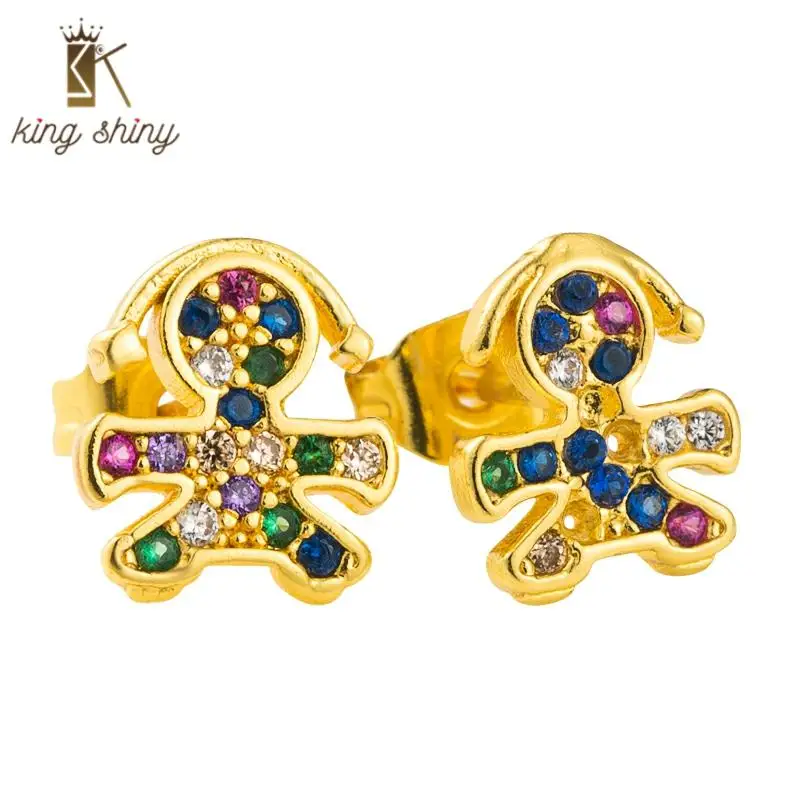 

Creative Cute Rainbow Figure Copper Stud Earrings for Woman Luxury CZ Zircon Cartoon Character Woman's Fine Charm Stud Earrings