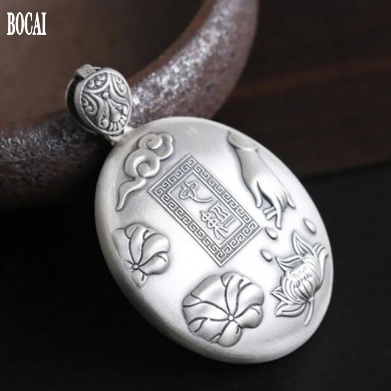 S999 чистая серебряная подвеска в форме сердца с шестью надписями мантра