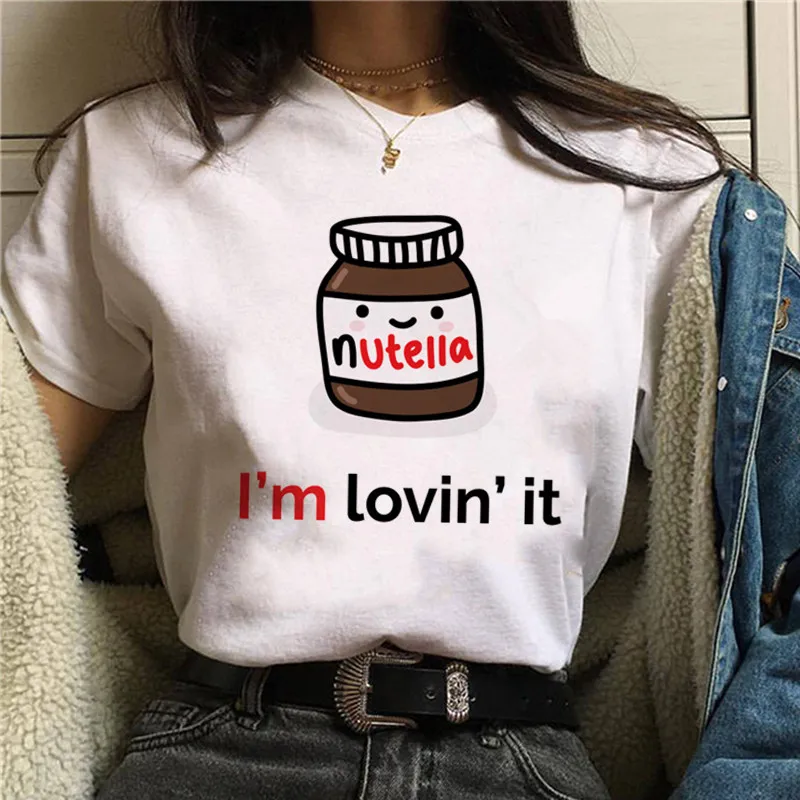 Летняя новинка Женская Футболка Harajuku Ullzang модная футболка Nutella Kawaii с принтом