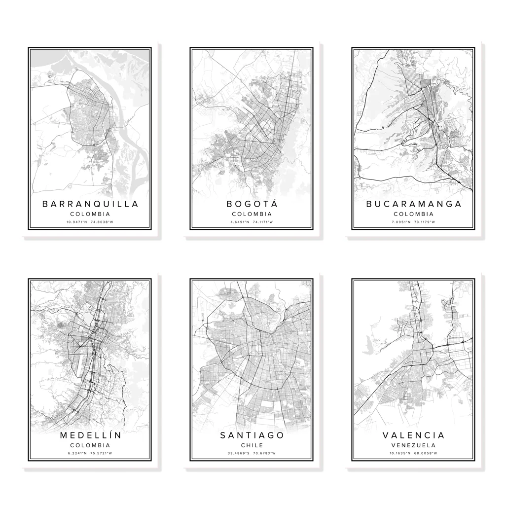 Сантьяго медельлин букаманга Богота барранхилла города Колумбии печатная карта