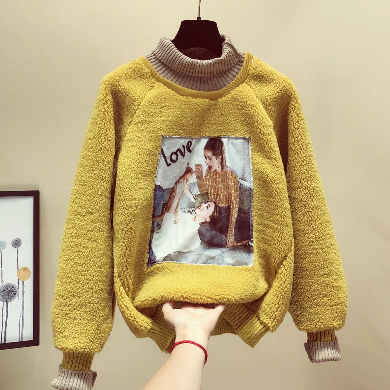Осенне зимний флисовый пуловер с надписью Love в стиле Харадзюку топы толстая
