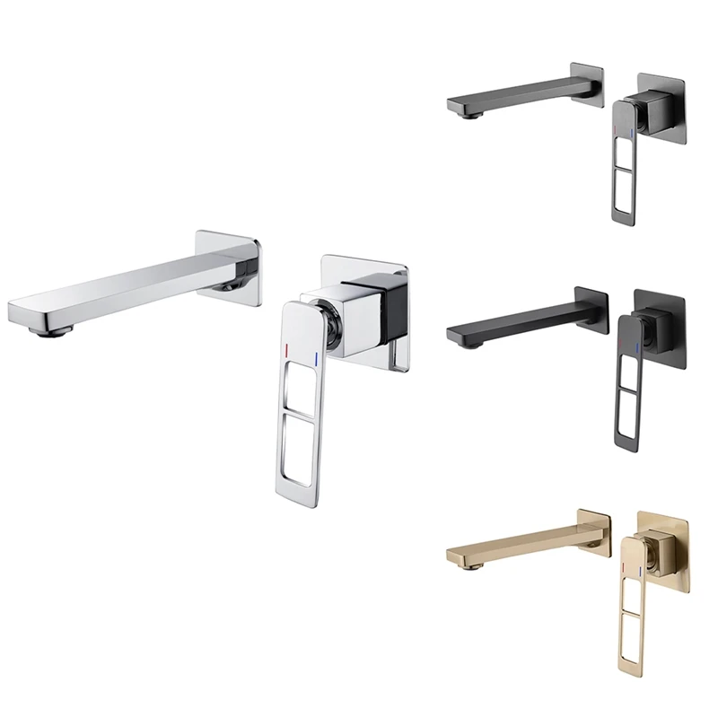 

Luxury Bathroom Faucet Basin Sink Tap Wall Mounted Square Copper Mixer Tap In-Wall Concealed Faucet
