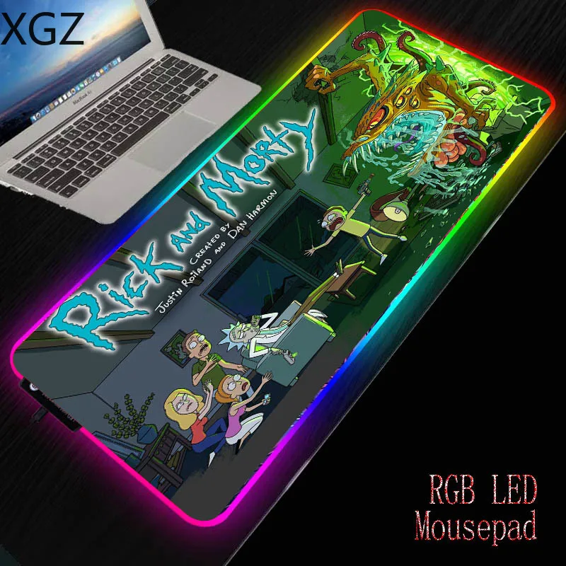 Большой коврик для мыши XGZ Модный игровой в стиле аниме Морти RGB резиновый мягкий