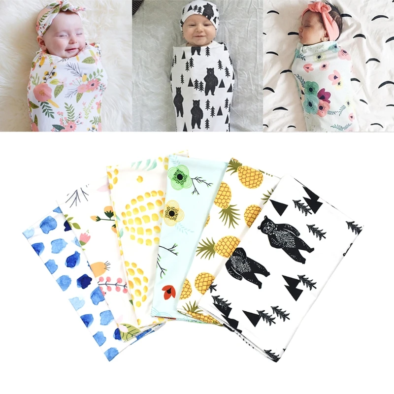 

2Pcs/Set Newborn Swaddle Blanket Baby Cocoon Sleeping Bag Muslin Wrap Headband Soft