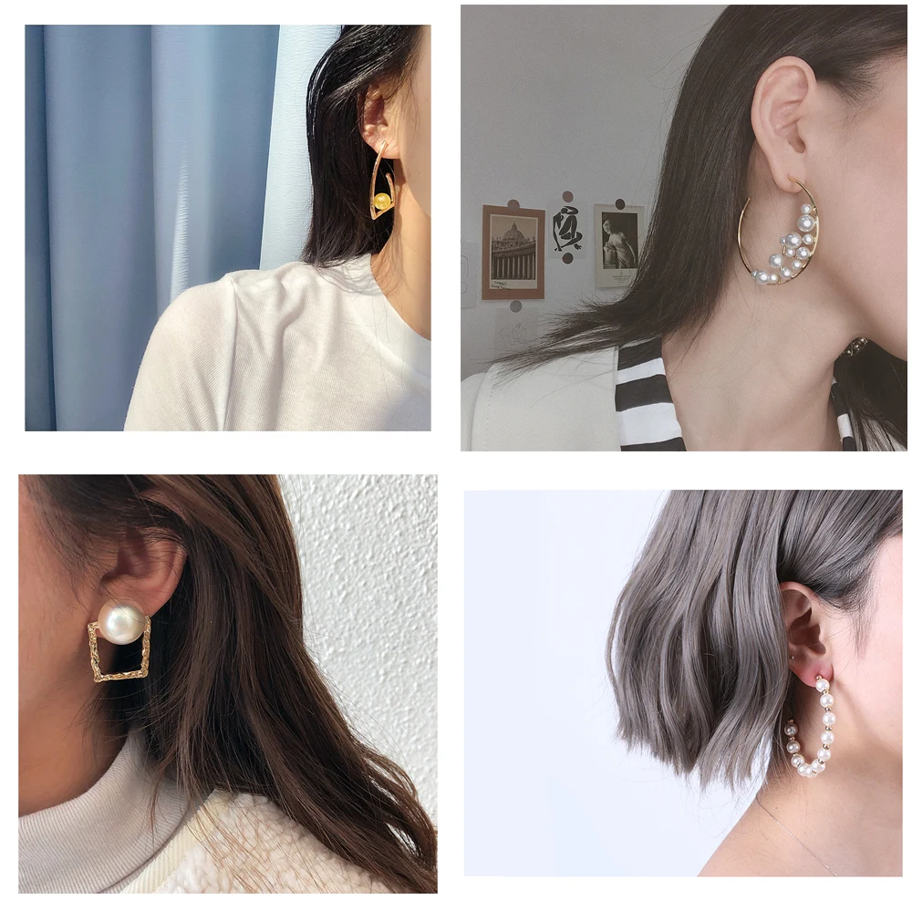 

New Korean Small Dangle Big Drop Pearl Earrings For Women Fashion Geometric Hoop Golden Earring Boucle Oreille Femme 2020 Jewelr