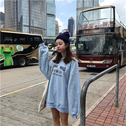 С принтом букв Повседневное свободные тонкие улица основной Колледж ветер 2019