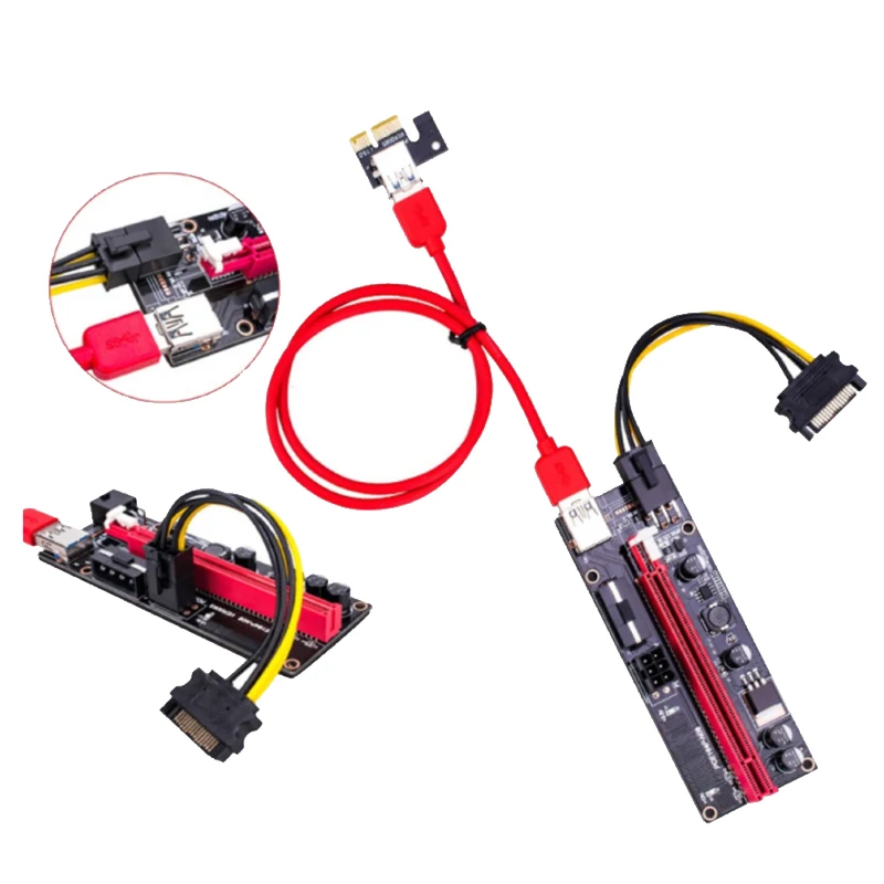

8Pcs VER009 USB 3.0 PCI-E Riser VER009S Express 1X 4X 8X 16X Extender Riser Adapter Card SATA 15Pin to 6 Pin Power Cable