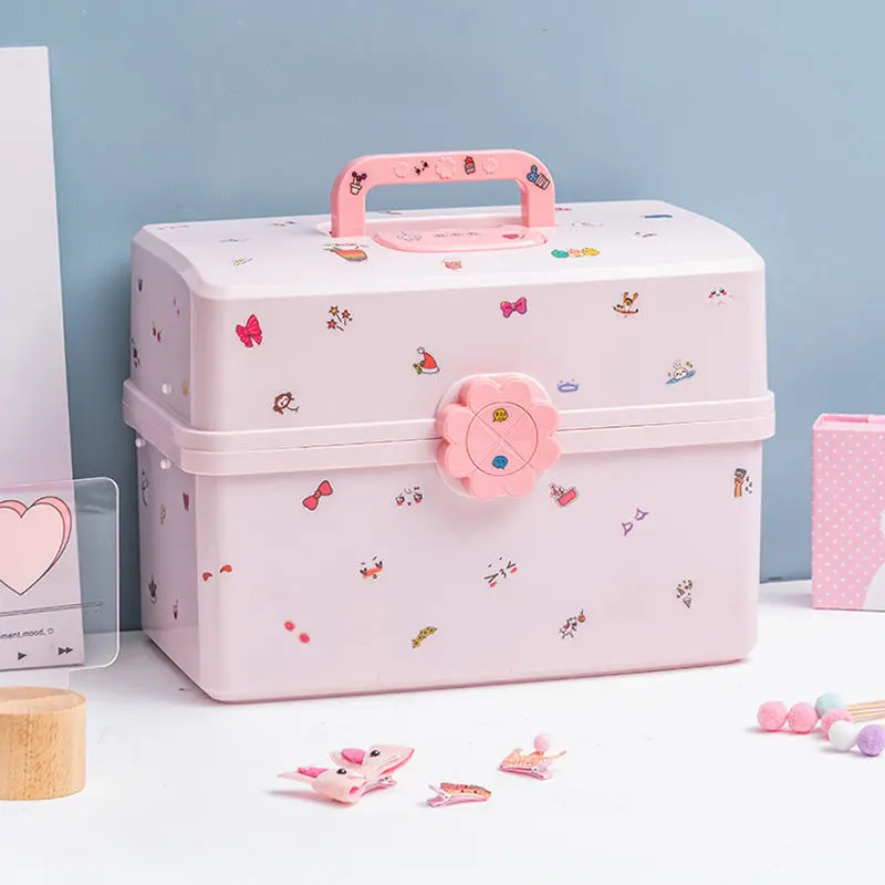 Pink Children's Hair Accessories Storage Box Large Capacity Hairpin Rubber Band Baby Head Rope Jewelry Girl Hairpin Multi-layer