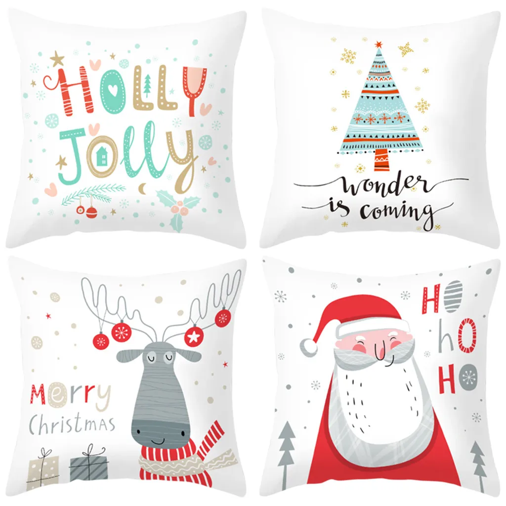 4OCs Рождественская декоративная подушка с оленем Санта Клаусом снегом чехол для