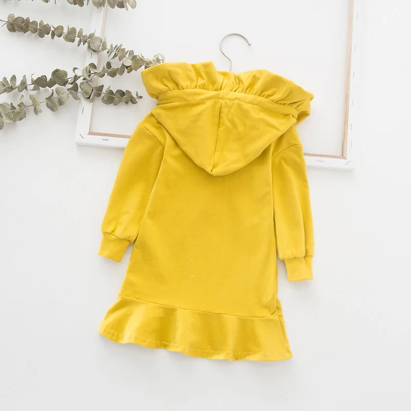 2019 платье для девочек повседневные платья с капюшоном маленьких однотонный