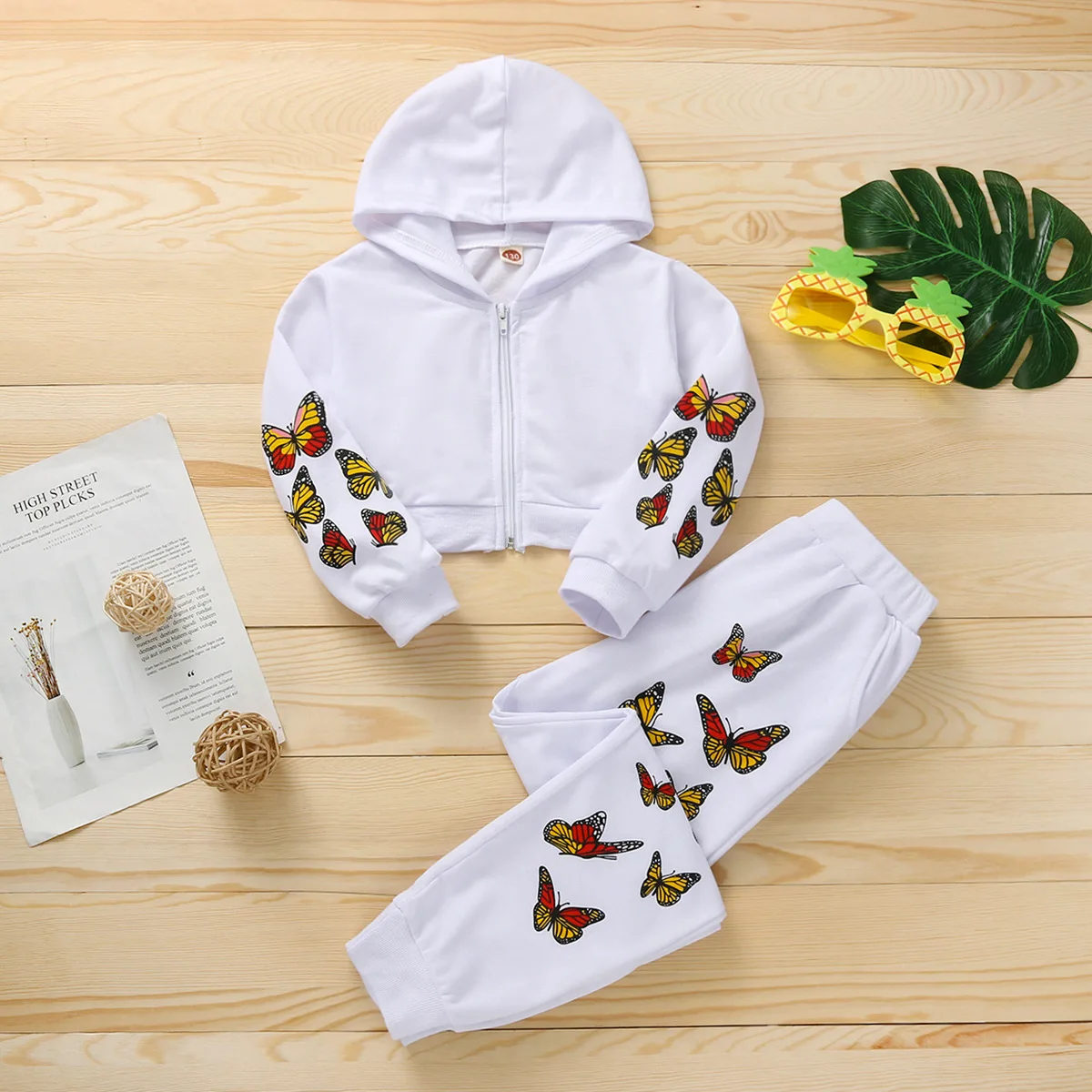 

Spring Autumn Toddler Baby Clothes Fashion Butterfly Print Long Sleeve Hooded Sweater Casual Sports Suit Clothes Baby Girl