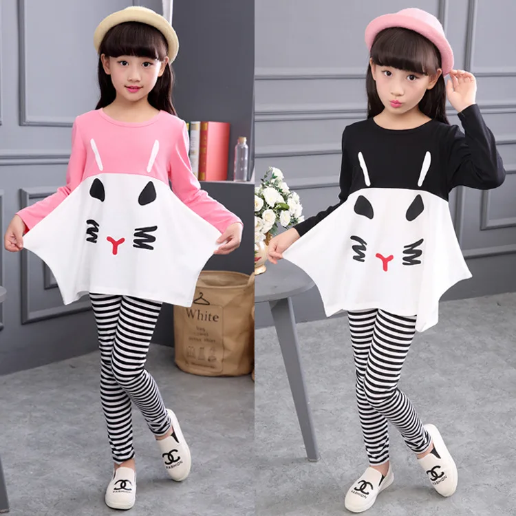

2020 New Girls clothes Sets Pattern Cat Lovely print Children Tracksuit kids clothing suit baby Long sleeve t shirt+pant 2pcs