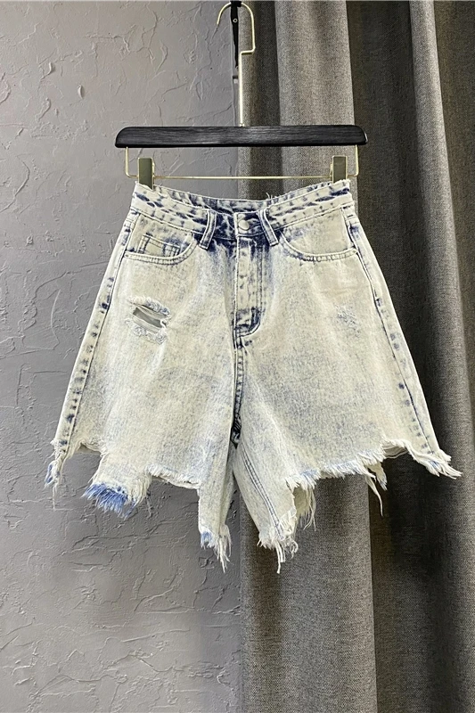 

Blue Denim Shorts Jeans Women's Retro Loose Wide Leg Ripped Pants Summer 2021 Korean Slimming High Waist Shorts