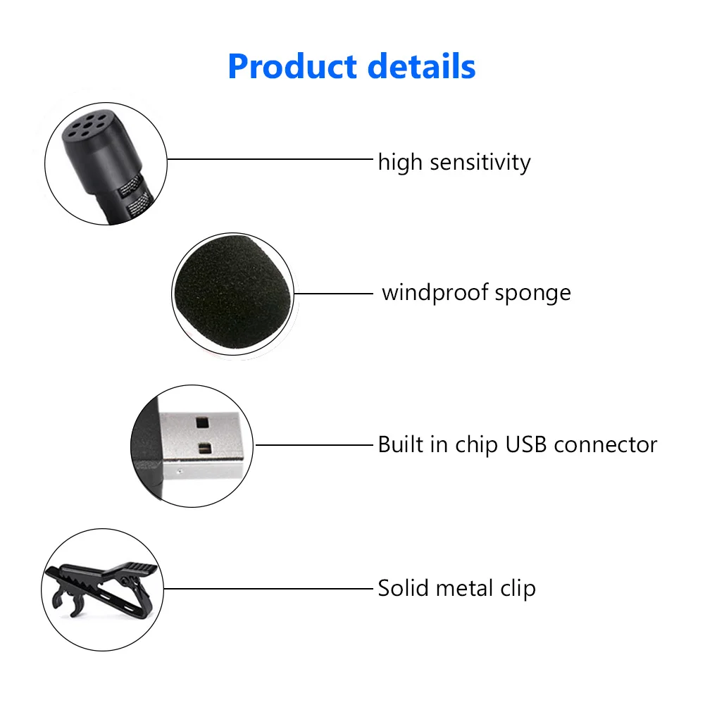 

150cm Mini Clip-on Stereo USB Lavalier Lapel Mic Microphone Universal Mini Lapel Lavalier Mic For Computer Laptop