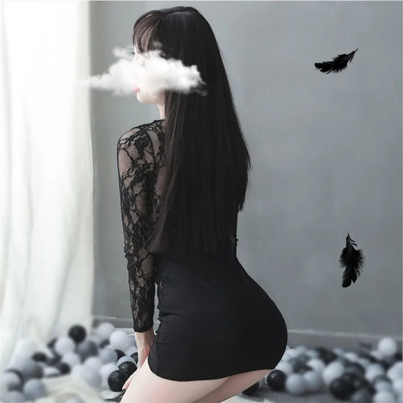 

Sexy Women Uniform Sling Nightdress Lingerie Miniskirt Wrapped Chest Cutout See Through Tight Queen Skirt Bodysuit Panties Suit
