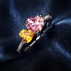 Изысканное серебро 925 пробы, высокое качество, розовый, двойное Персиковое сердце, имитация, Алмазный коготь, набор, циркон, Женское кольцо, обручальное кольцо