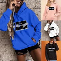 hoodie womens harajuku casual girls hooded pullover hand print loose base large pocket sports long sleeve pullover top