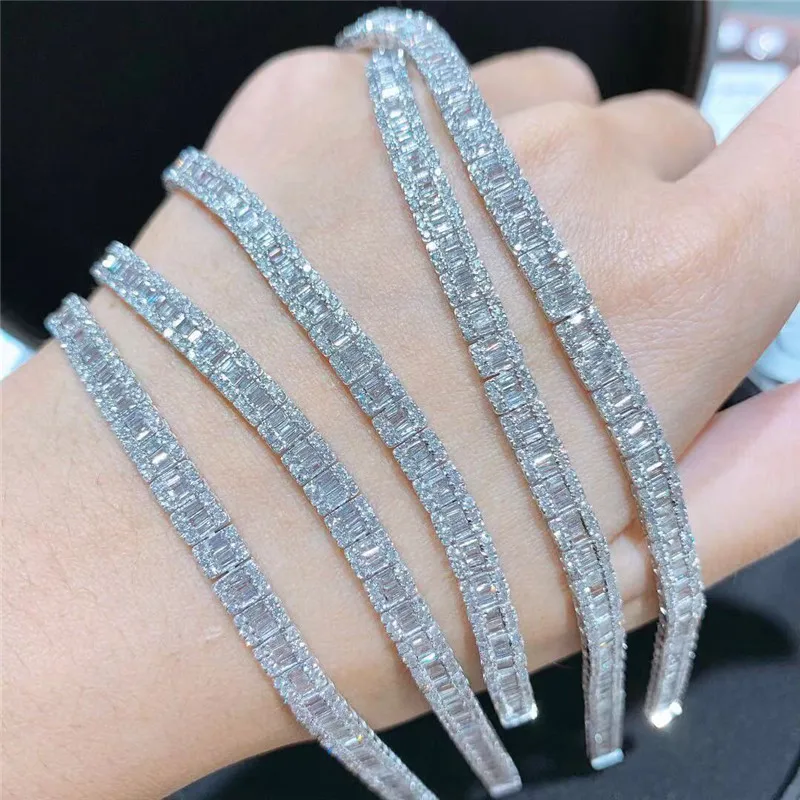 

Handmade Jewelry 14K white gold filled pave Square Diamond Bracelets For Men Women Luxury Wedding Cocktail Bangle gift