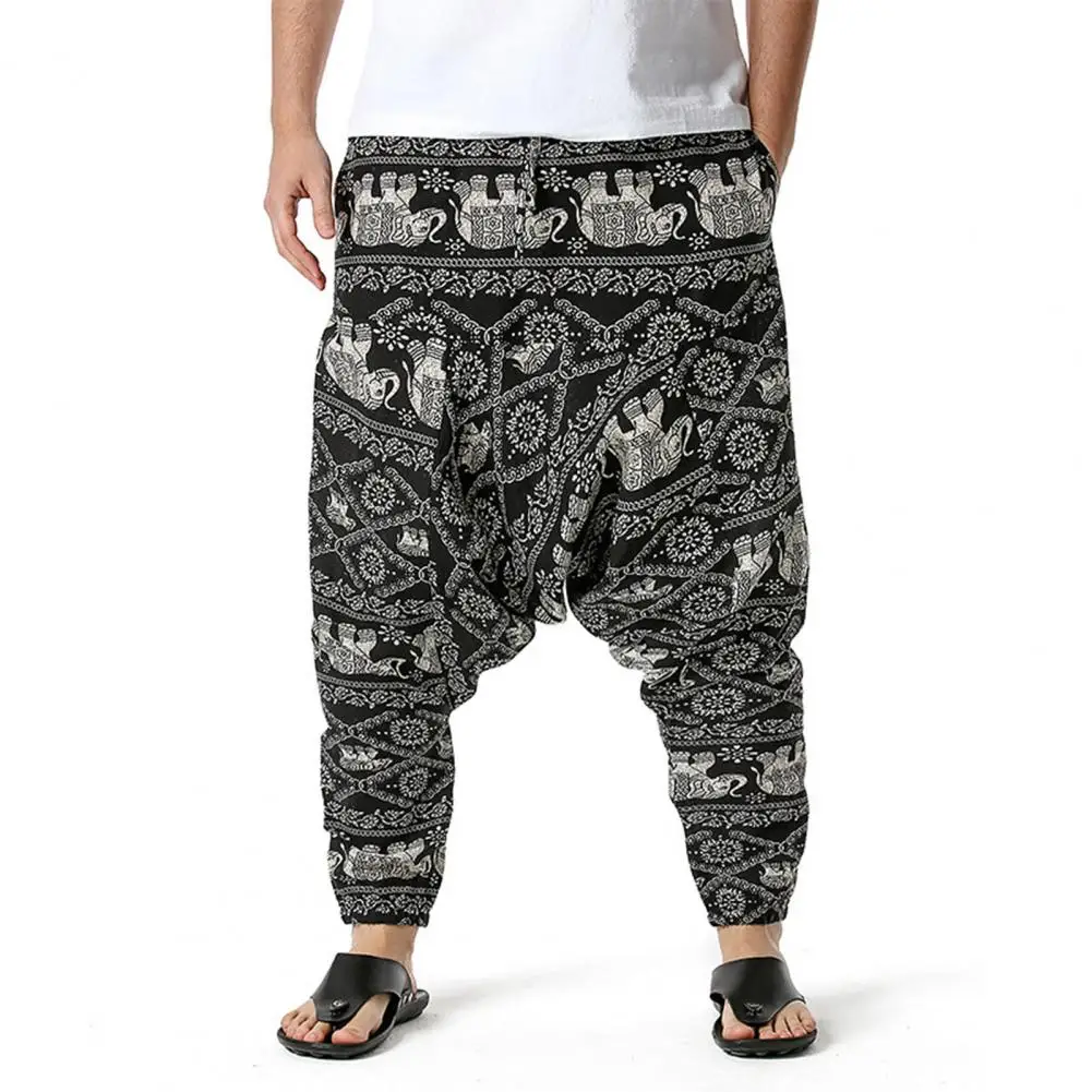 

2021 Newest Summer Men Cross-pants Printed Elastic Waist Mid Rise Ankle-Length Men Pants Fashion Loose Plus Size Multi Pockets