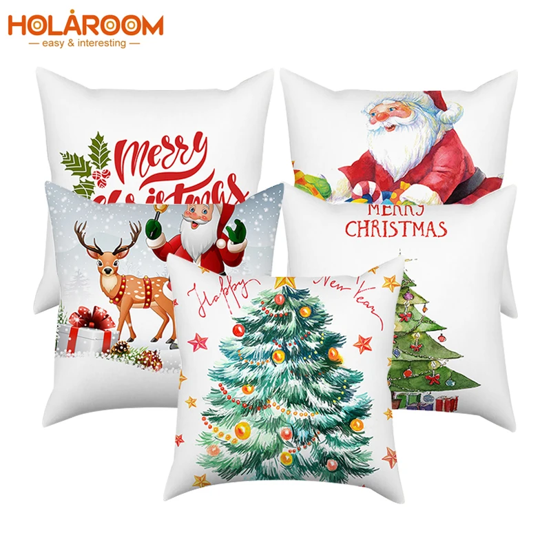 

Christmas decorative pillow case 45*45 cushion covers santa elk printed pillowcase Xmas gift home decor funda cojines dormitorio